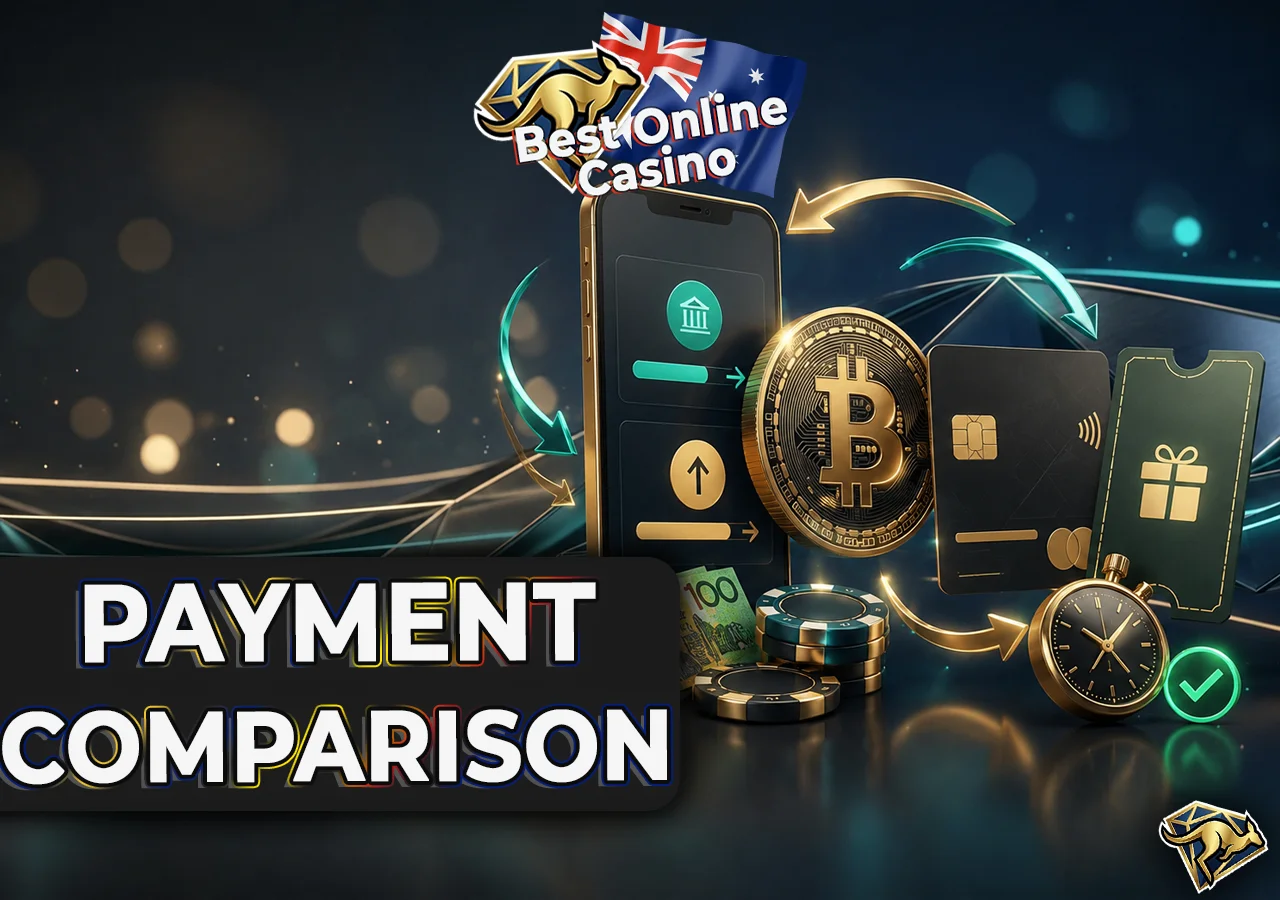 Payment comparison featuring PayID, crypto, bank cards and a prepaid option